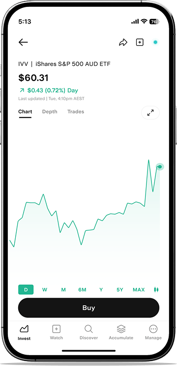 IVV ETF stock screen on Stake app